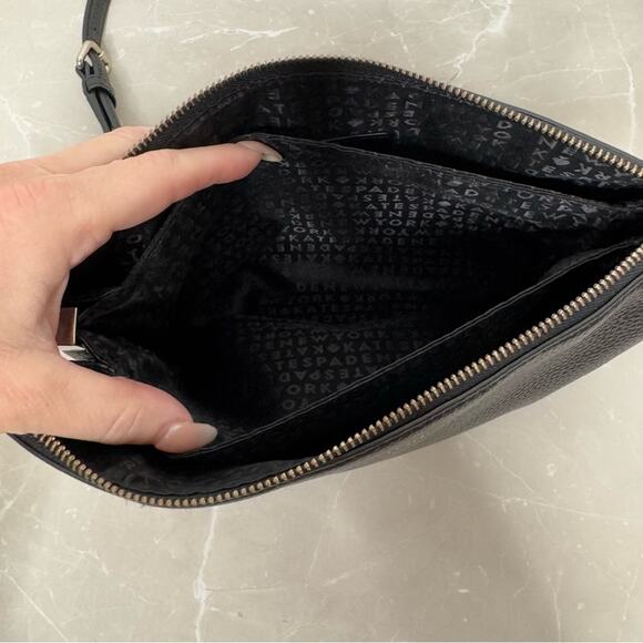Kate Spade Leila Black Pebbled Leather Triple Gusset Adjustable Crossbody Bag - Picture 15 of 16